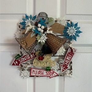 Handmade Charming Holiday Christmas, Wall Decor with Blue and Red Accents